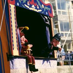 Punch and Judy show on the beach, Cornwall