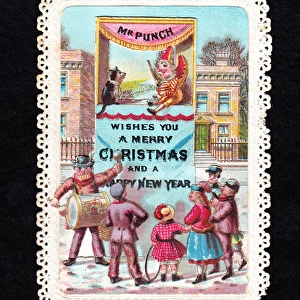 Punch and Judy show on a Christmas and New Year card