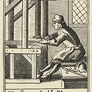 A Puritan weaving cloth