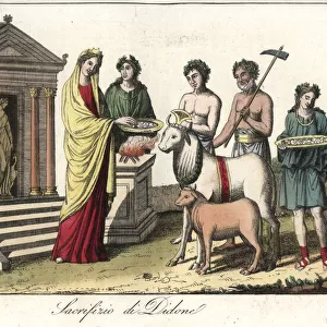 Queen Dido of Carthage preparing a ritual sacrifice to Juno