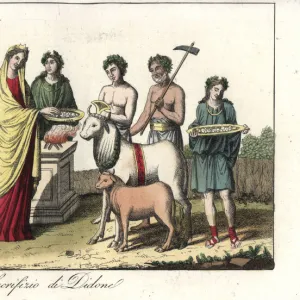 Queen Dido of Carthage preparing a ritual sacrifice to Juno