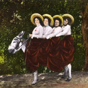 Four Queens on a Jack - Four Women riding a donkey