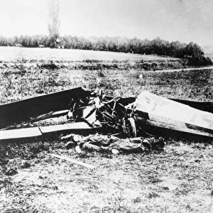 Quentin Roosevelt lying beside his aircraft, France, WW1