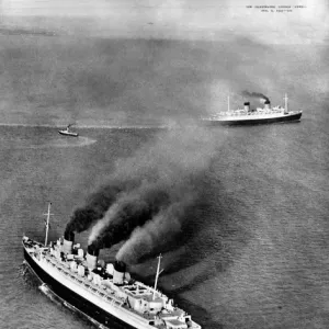 R. M. S. Queen Mary and R. M. S. Queen Elizabeth, off Cowes