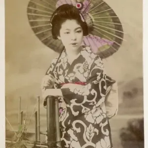 A Geisha Holding a Parasol Print A Geisha Holding a Parasol Print