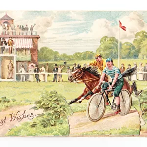 Racing scene on a greetings card
