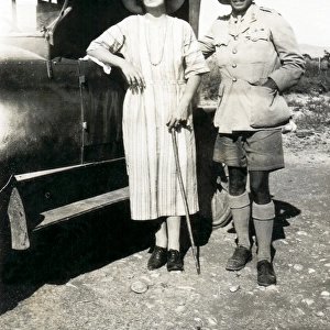 RAF officer and wife with car, Middle East