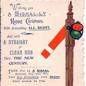 Railway signals on a Christmas and New Year card
