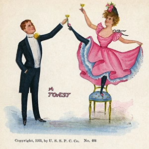 Raising a Toast - Can Can Dancer and smart gent