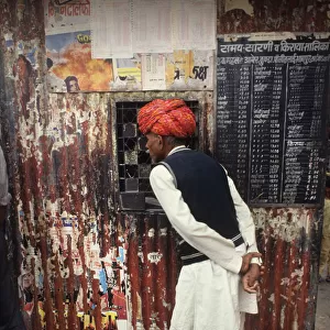 Ramshackle ticket kiosk in Jaipur, Rajasthan, India