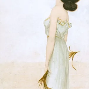 Raphael Kirchner - Art Nouveau lady holding looking upward