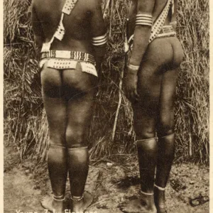 Rear view of two young Zulu Women, South Africa