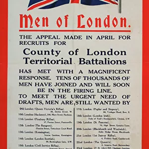 Recruitment poster, Men of London, WW1