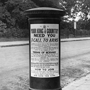 Recruitment poster on post box, WW1