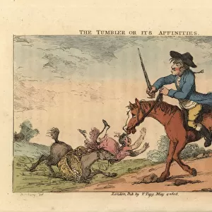 Regency man with a cudgel riding a horse prone to tumbling