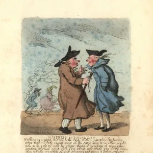 Two Regency men stoppped to talk in a freezing wind