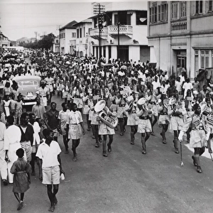 Regimental band marching, Ghana, West Africa