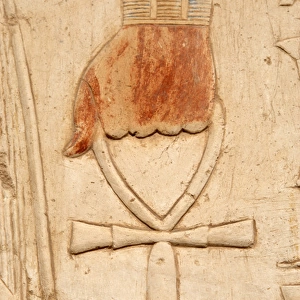 Relief depicting a hand with an ankh or crux ansata. Egypt