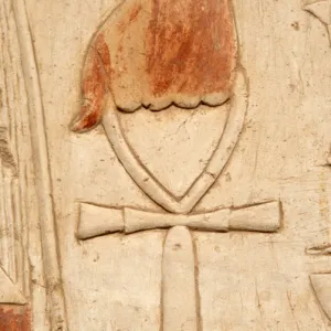 Relief depicting a hand with an ankh or crux ansata. Egypt