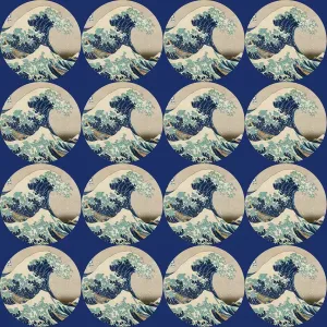 Hokusai Great Wave Circles Repeating Pattern Print Hokusai Great Wave Circles Repeating Pattern Print