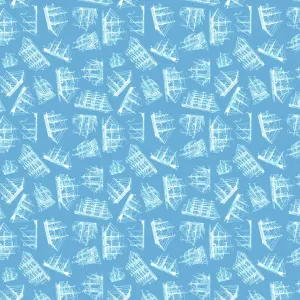 Pale Blue Sailing Ships Repeating Pattern Print Pale Blue Sailing Ships Repeating Pattern Print