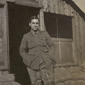 RFC crewman at camp, Northern France, WW1