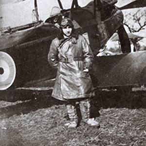 RFC crewman with plane, Villeselve, Northern France, WW1