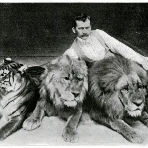 Richard Sawade with lions & tigers at the London Hippodrome