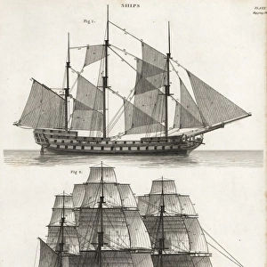 Rigging plans for sailing ships, 18th century