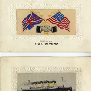 RMS Olympic - two silk postcards