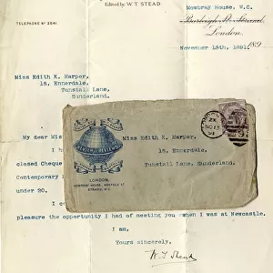 RMS Titanic - letter and envelope from W T Stead
