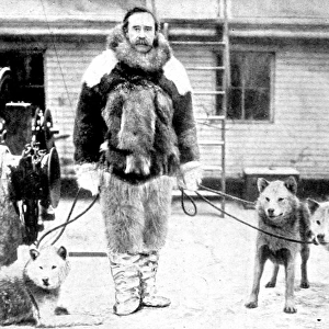 Robert E. Peary and some husky dogs, 1909