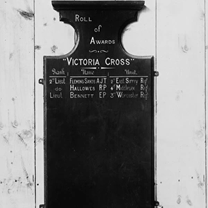 Roll of awards in hall of French chateau, Western Front, WW1