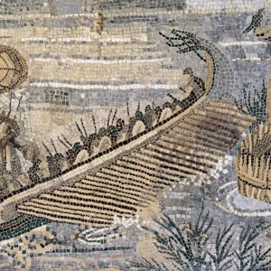 Roman Art. The Nile mosaic of Palestrina. Detail. Trireme