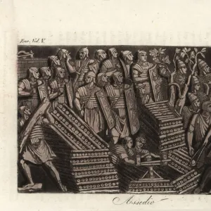 Roman legionaries with ballista during a siege