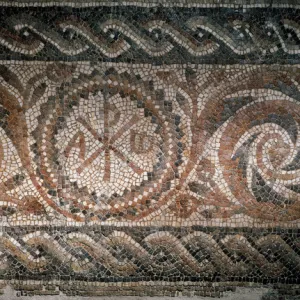 Roman mosaic depicting the Chi-Rho symbol with alpha and ome