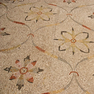 Roman mosaic. Floral decoration. Detail. Ostia Antica. Ita