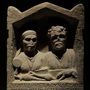 Roman sepulchral relief of a couple. 2nd century AD