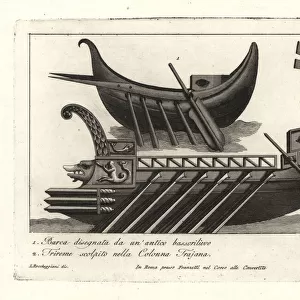 Roman trireme and boat