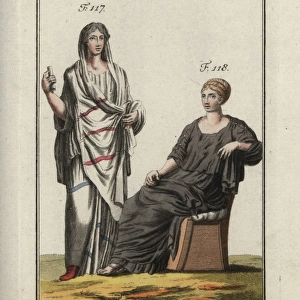 Roman woman in tunic and polla (toga)