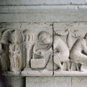 Romanesque art. 12th Century. Stonemason and farmer