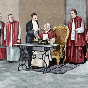 Rome. Pope Leo XIII directs a phonograph message to the Amer