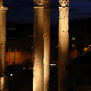 Rome. Roman Forum. Night view of the Temple of Concord