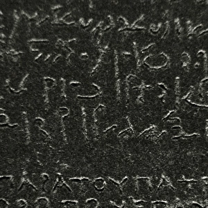 The Rosetta Stone. Hieroglyphical and demotic scripture