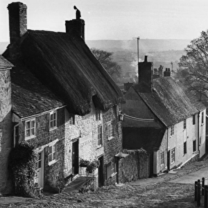 Row of cottages in a sloping street, Shaftesbury, Dorset