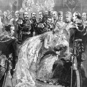 Royal wedding 1893 - Queen Victoria congratulates the bride