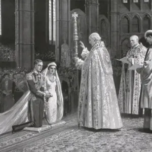 Royal Wedding 1934 Print: Archbishops and Royal Couple Royal Wedding 1934 Print: Archbishops and Royal Couple