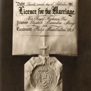 Royal Wedding 1947 Print - Marriage Licence Front Cover Royal Wedding 1947 Print - Marriage Licence Front Cover