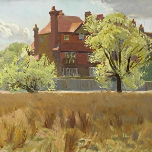 Rural scene with red brick houses