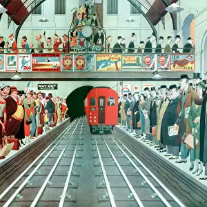 Rush hour at a London tube station, by A. W. Wilson